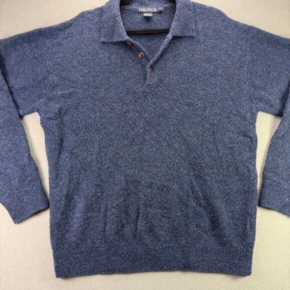 Nautica Men’s Blue Knit Polo Sweater Long Sleeve Pullover Collared Size L/G - Picture 4 of 9